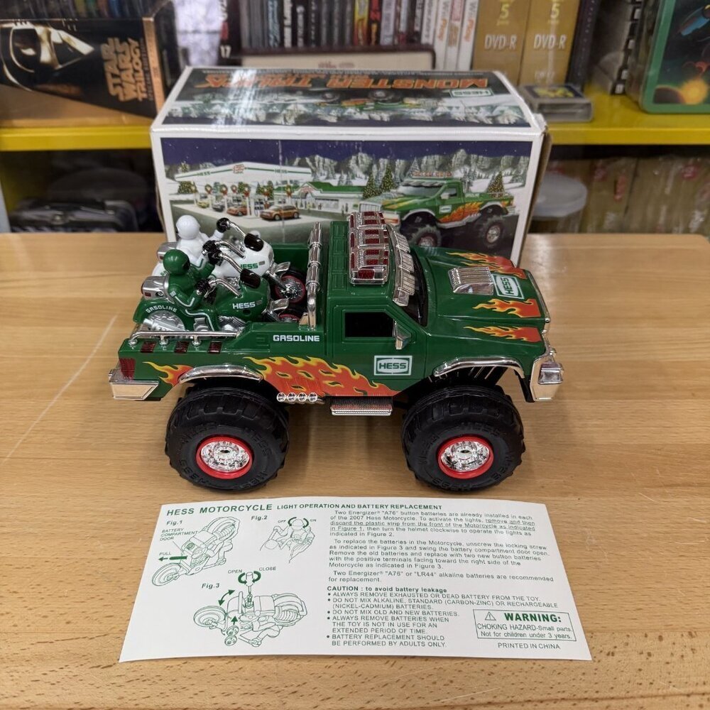 2007 Hess Toy Monster Truck with 2 Motorcycles Lights & Sound
